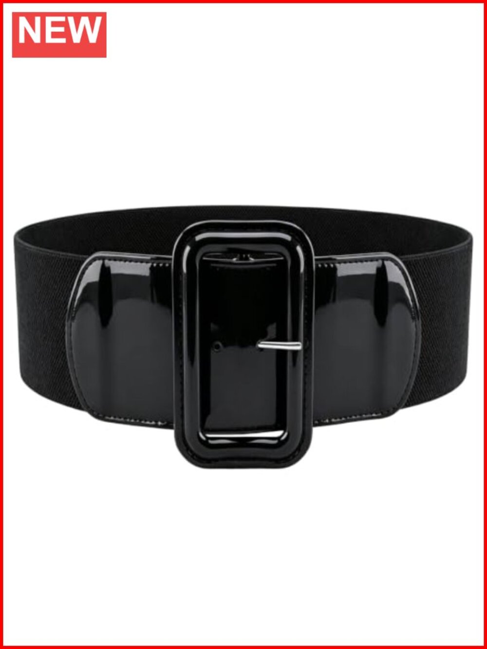 Wide Elastic Cinch Belt PU Leather Gold Buckle Women's 24-36 Waist